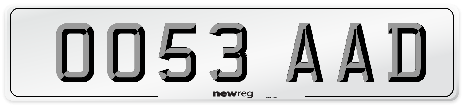 OO53 AAD Number Plate from New Reg